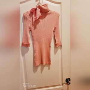 Bebe short sleeve turtle neck with silk ribbon tie